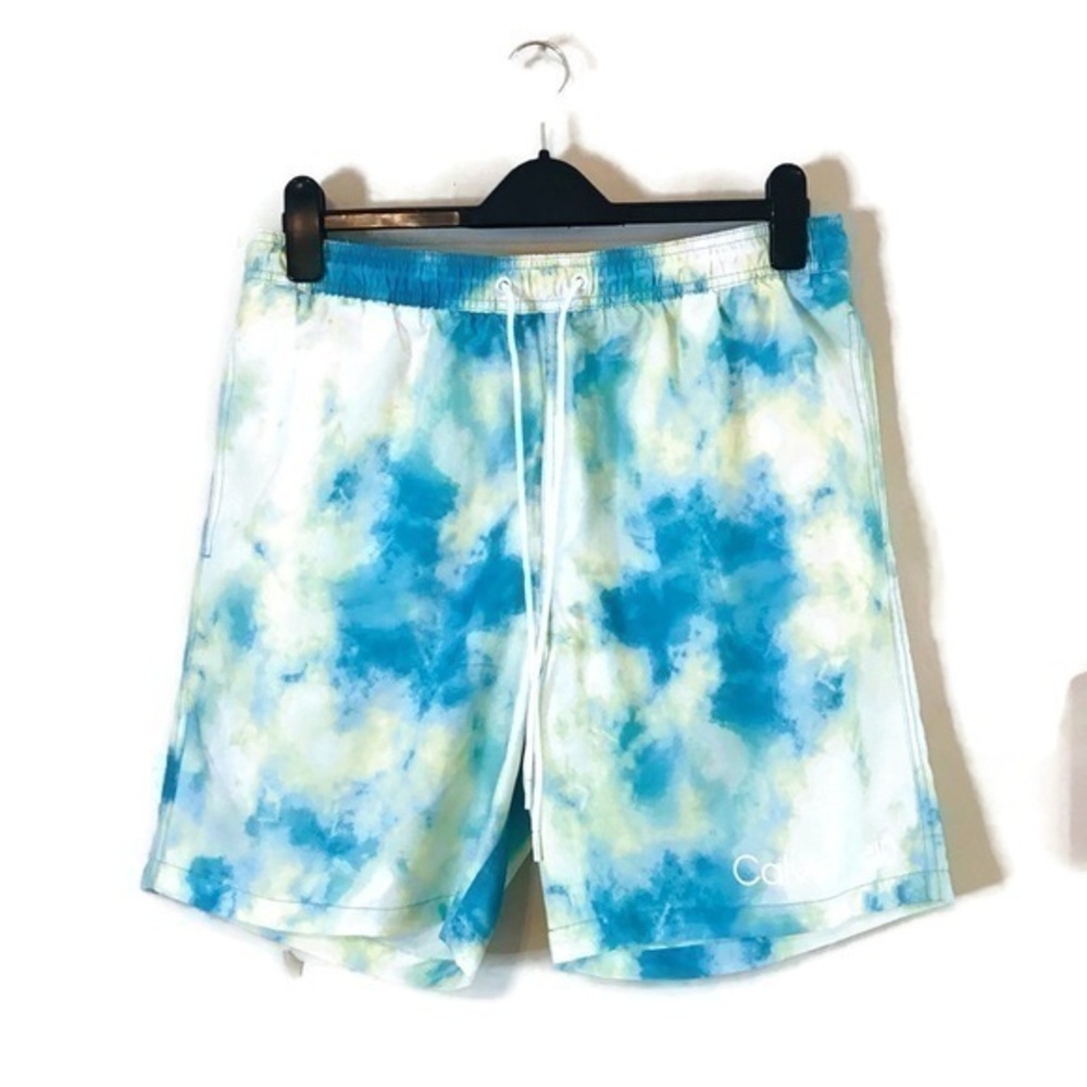 Calvin Klein Blue Yellow White Tie Dye Men’s Swim Trunks Shorts size large